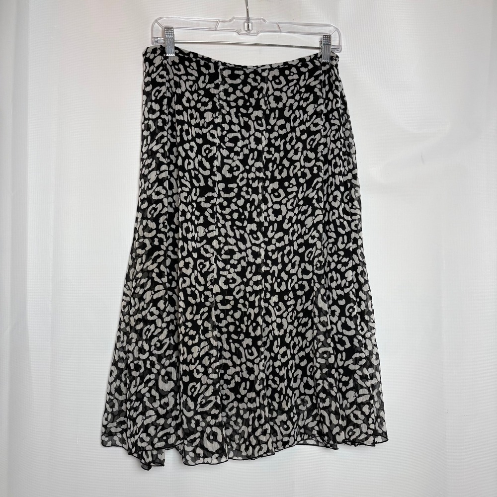 VIntage 90s Y2K Leopard Print Midi Skirt Sheer Overlay Lined Womens‎ 10 Career